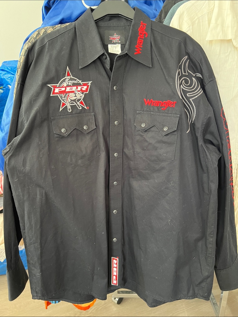 PBR Wrangler Black Long-Sleeve Embroidered Western Shirt